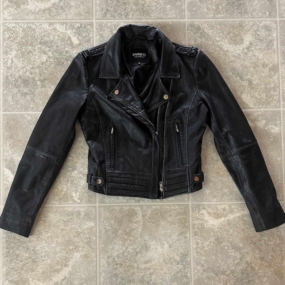 Barneys New York Black Leather Biker Jacket